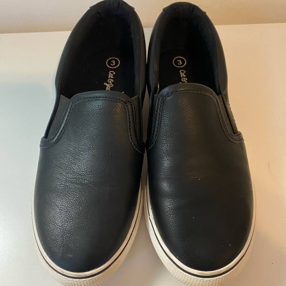 Black Pleather Slip-ons
